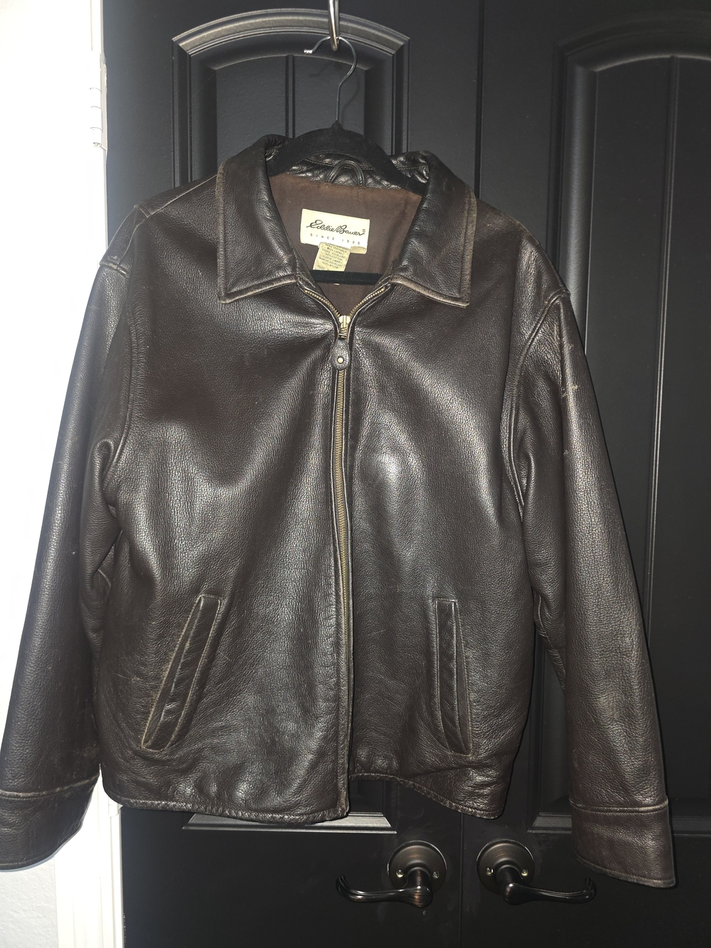 Eddie Bauer Dark Brown Leather Bomber Jacket
